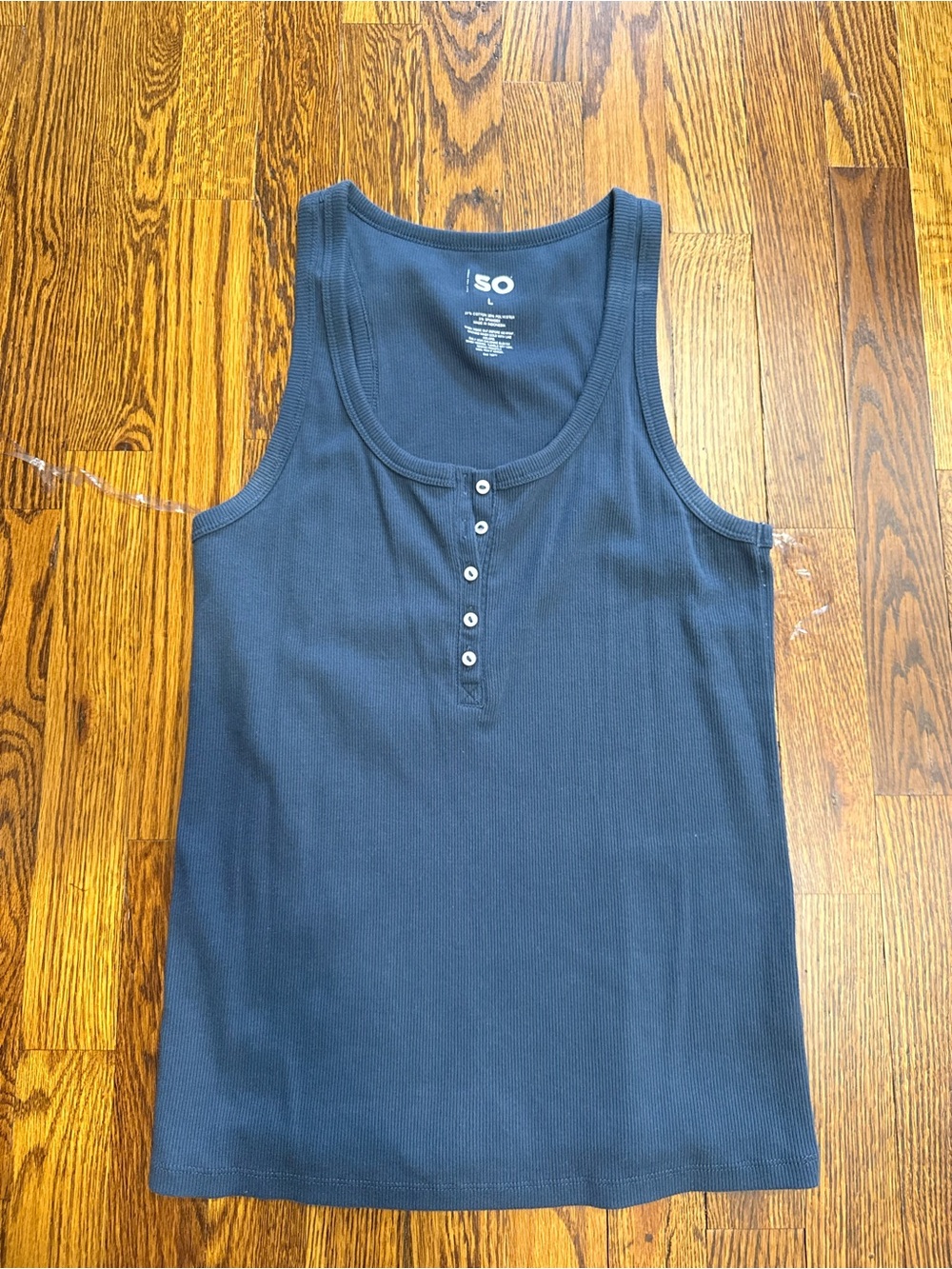 SO Navy Ribbed Henley Tank with Button Placket